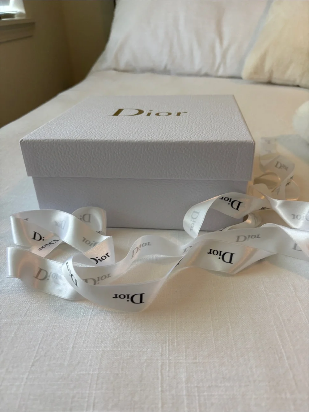 Dior White Gift Box with Gold Logo and Branded White Ribbon- Authentic from Dior